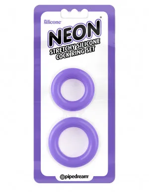 Neon Stretchy Silicone Cock Ring Set Purple Pipedream Products Male Sex Toys