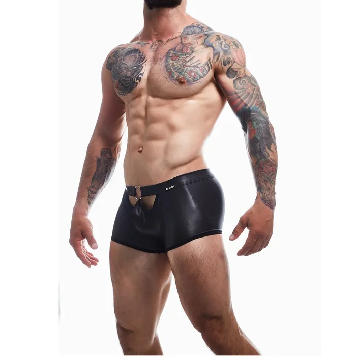 Cut 4 Men Mens Underwear C4M Peekaboo Black Leatherette Mini Pants Large