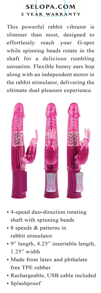 Evolved Novelties Female Sex Toys Selopa Rechargeable Bunny Rechargeable Vibrator A Slim and Powerful Dual Pleasure Experience