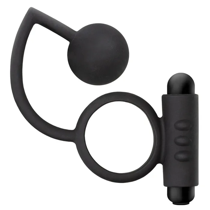 Male Sex Toys BLUSH Anal Adventures Platinum Silicone Anal Ball with Vibrating CRing Black