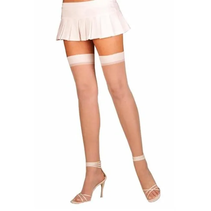 Bodystockings Playsuits Elegant Moments Sheer Thigh High One Size White