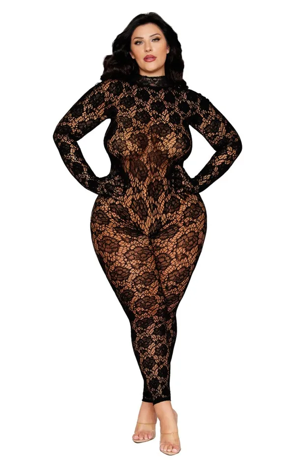 Bodystockings Playsuits Dreamgirl Gloved Bodystocking Dmnd Queen Size Black