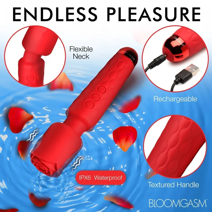 Pleasure Rose 10x Silicone Wand With Rose Attachment Red XR Brands inmi Vibrators Pleasure Rose 10x Silicone Wand With Rose Attachment Red XR Brands inmi Vibrators