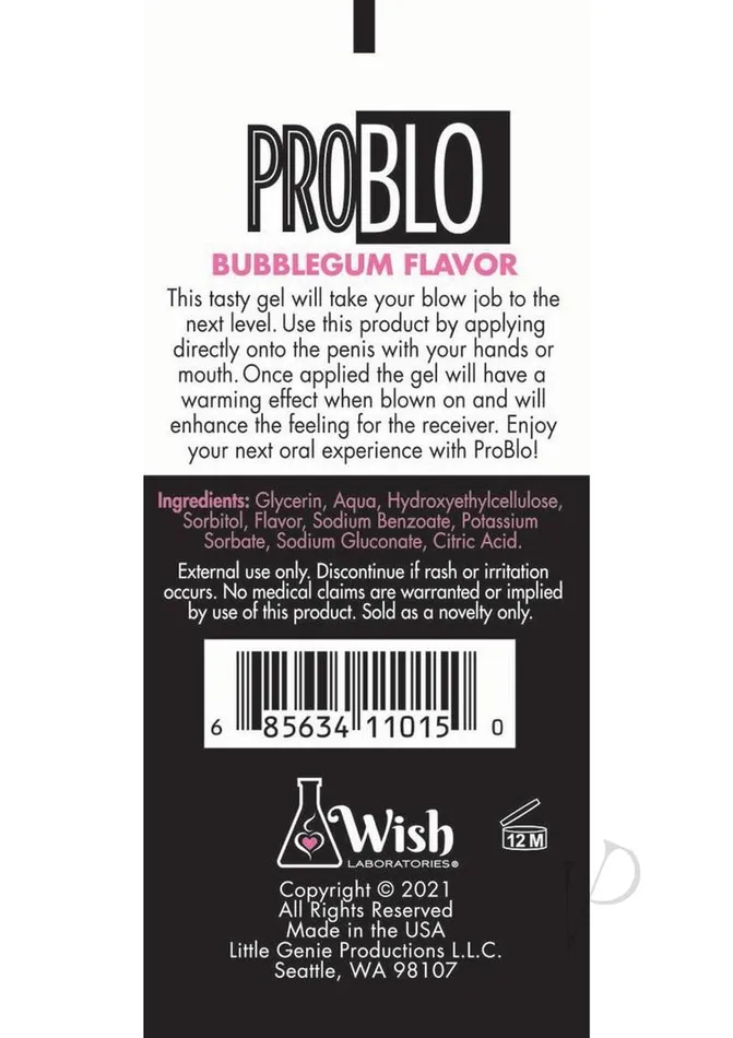 Enhancers Problo Problo Oral Pleasure Gel Bubblegum 15oz