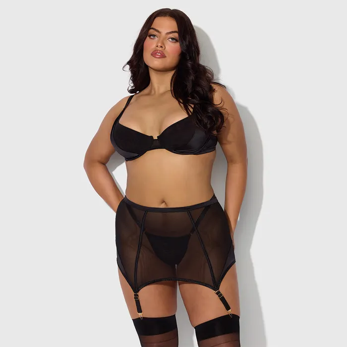 House of Desire House of Desire Raquel Mesh Satin Bra Garter Skirt Thong Curvy Vibrators