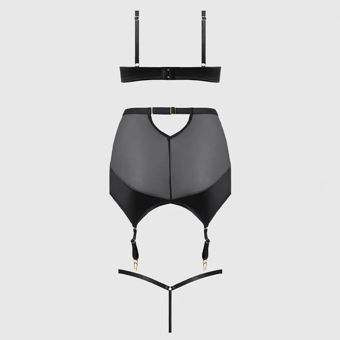 House of Desire House of Desire Raquel Mesh Satin Bra Garter Skirt Thong Curvy Vibrators