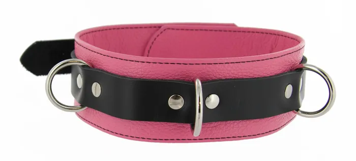 Strict Leather Black and Pink Locking Collar Vibrators