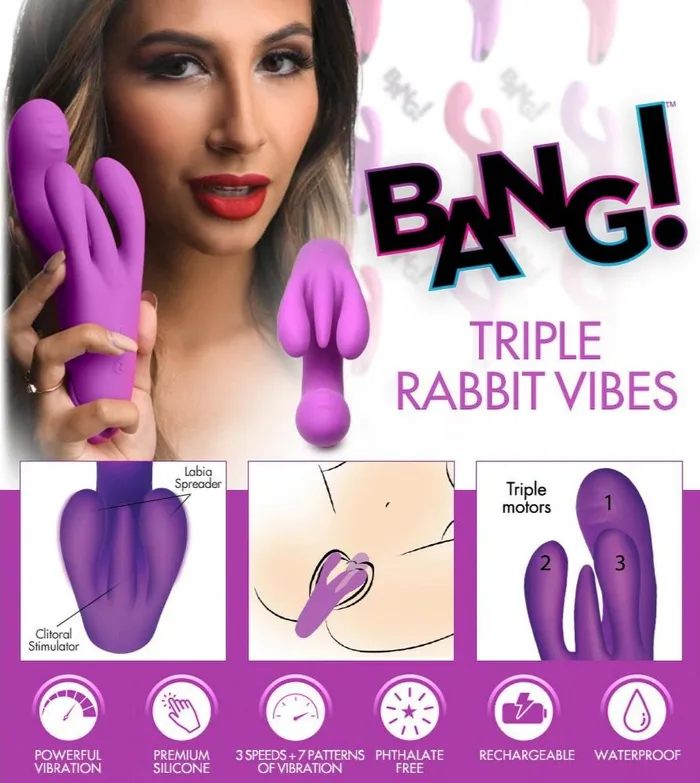 10X Triple Rabbit Silicone Vibrator Purple XR Brands Vibrators