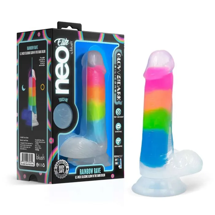 Blush Dildos Neo Elite Glow in the Dark Rainbow Rave 65 inches Silicone Dual Density Dildo Multicolored Blush Dildos Neo Elite Glow in the Dark Rainbow Rave 65 inches Silicone Dual Density Dildo Multicolored
