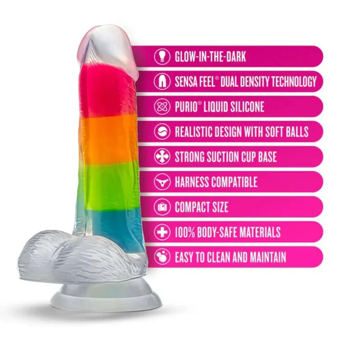 Blush Dildos Neo Elite Glow in the Dark Rainbow Rave 65 inches Silicone Dual Density Dildo Multicolored Blush Dildos Neo Elite Glow in the Dark Rainbow Rave 65 inches Silicone Dual Density Dildo Multicolored