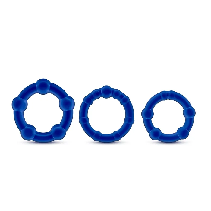 Blush Novelties Dildos Stay Hard Beaded Cock Rings Blue Set of 3 Enhance Erection and Stamina