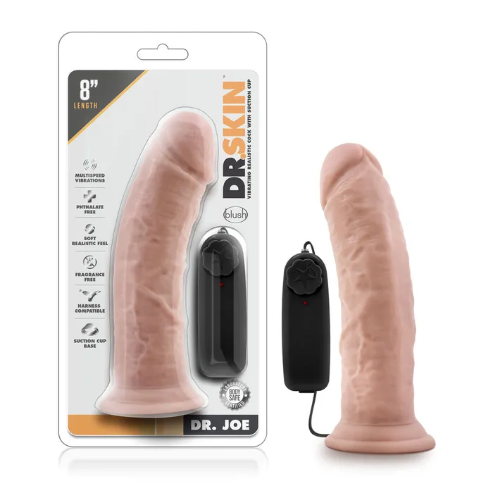 Blush Novelties Dr Skin Dr Joe 8 Inch Vibrating Cock With Suction Cup Vanilla Female Sex Toys