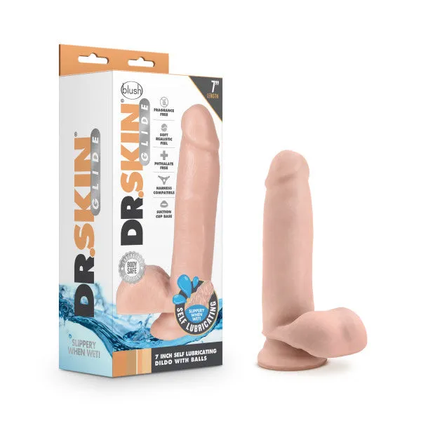 Dildos Blush Dr Skin Glide 7 Inch Self Lubricating Dildo With Balls Vanilla
