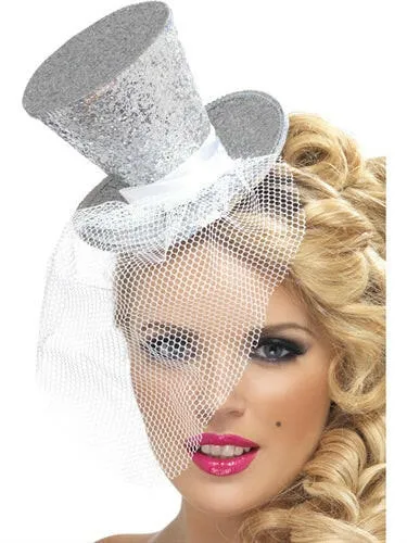 Fever Lingerie Female Sex Toys Mini Top Hat on Headband Silver