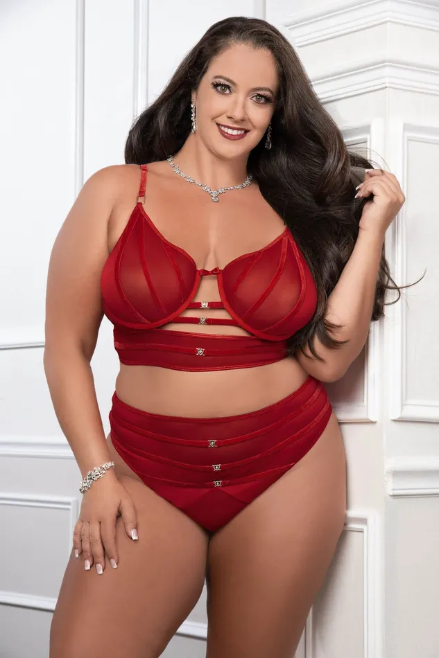 GWorld Red 2pc Satin Bra and High Waist Panty Queen Size Vibrators