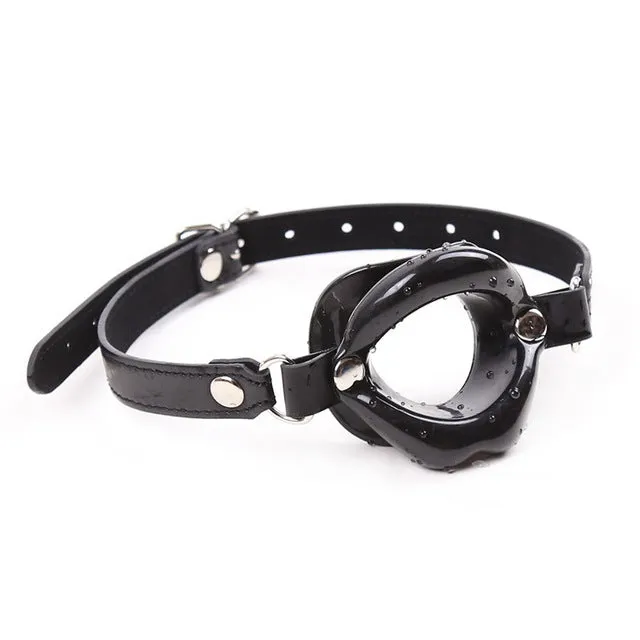 Genuine Leather Rubber Open Mouth Lip Gag Top Rated BDSM Store Dildos