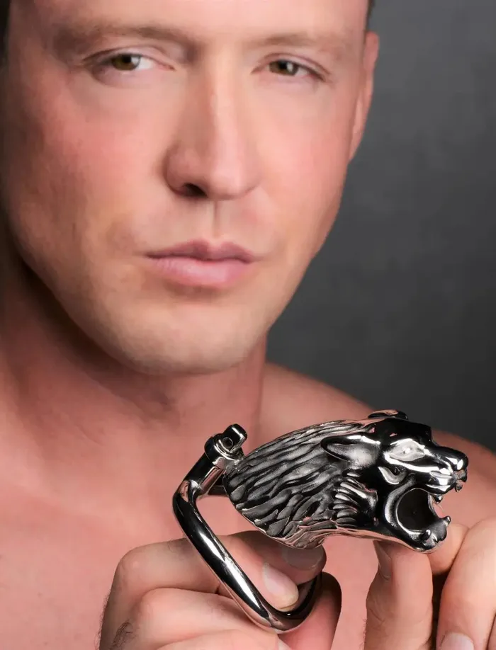 Master Series Male Sex Toys Tiger King Locking Chastity Cage