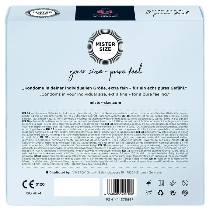 Mister Size Male Sex Toys Mister Size 64mm Your Size Pure Feel Condoms 36 Pack