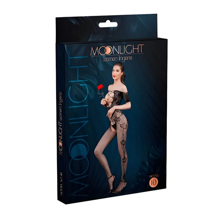 Moonlight Lingerie Bodystockings Playsuits Moonlight CrissCross CutOut Crotchless Floral Bodystocking Black One Size