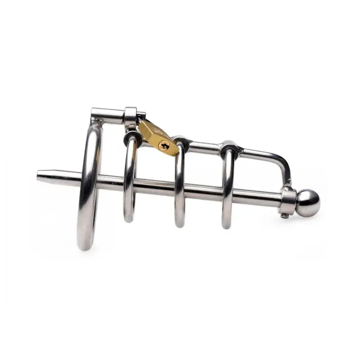 XR Brands Male Sex Toys Sounding Rod Chastity Cage Stainless Steel Adjustable Cum Through Sound Cage