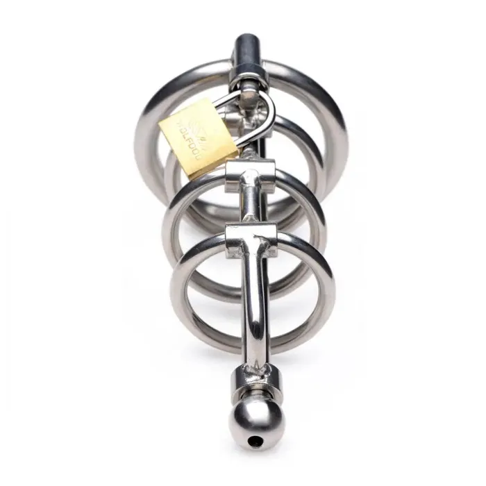 XR Brands Male Sex Toys Sounding Rod Chastity Cage Stainless Steel Adjustable Cum Through Sound Cage