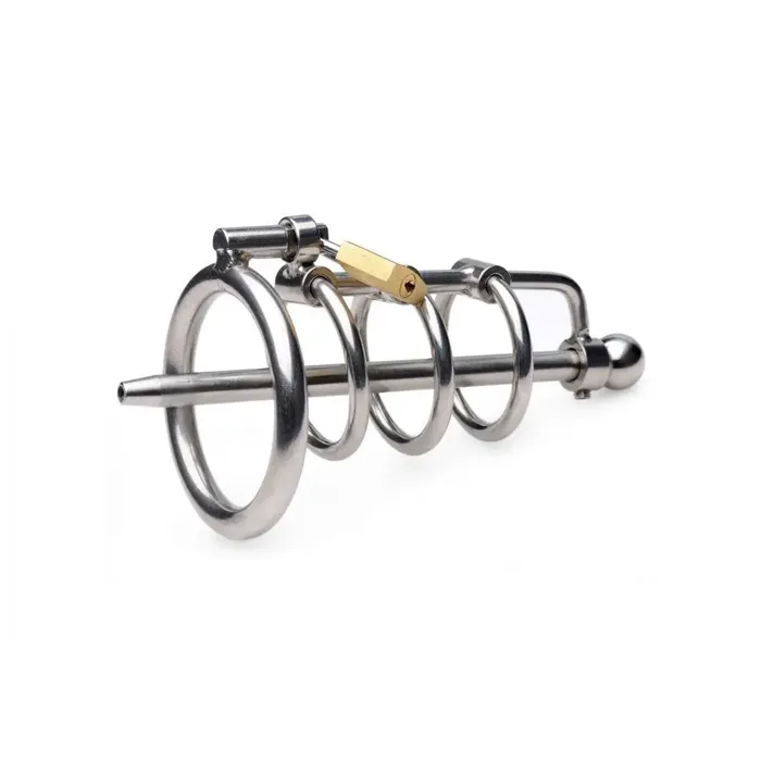 XR Brands Male Sex Toys Sounding Rod Chastity Cage Stainless Steel Adjustable Cum Through Sound Cage