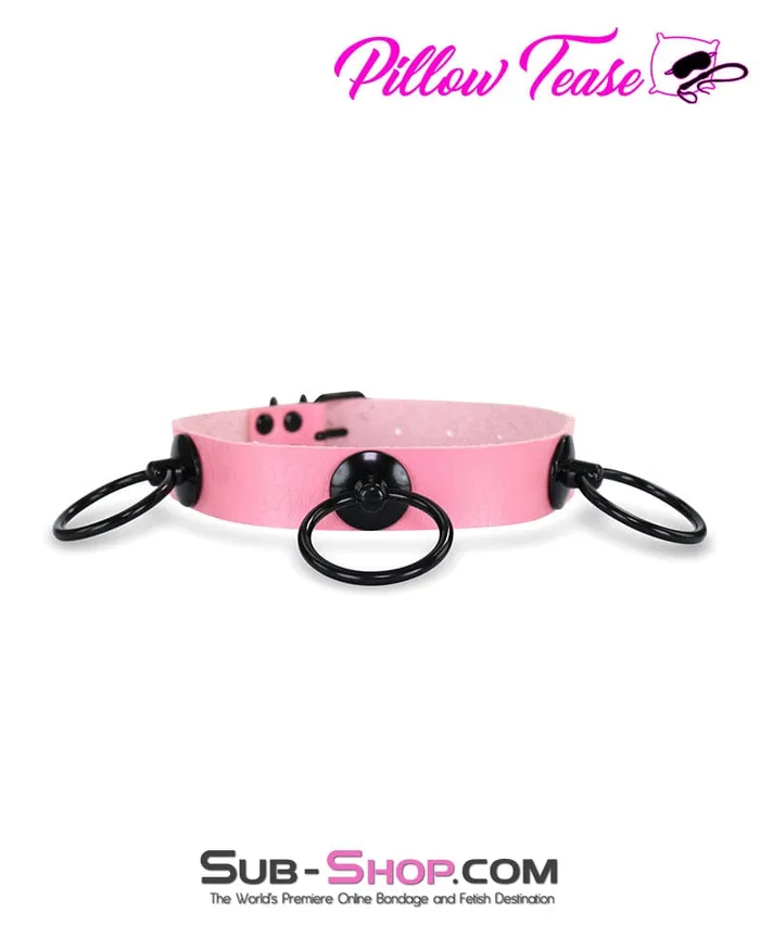 1867DL Dark Restraint Pink 3 Ring Collar with Black Hardware Idea Anal