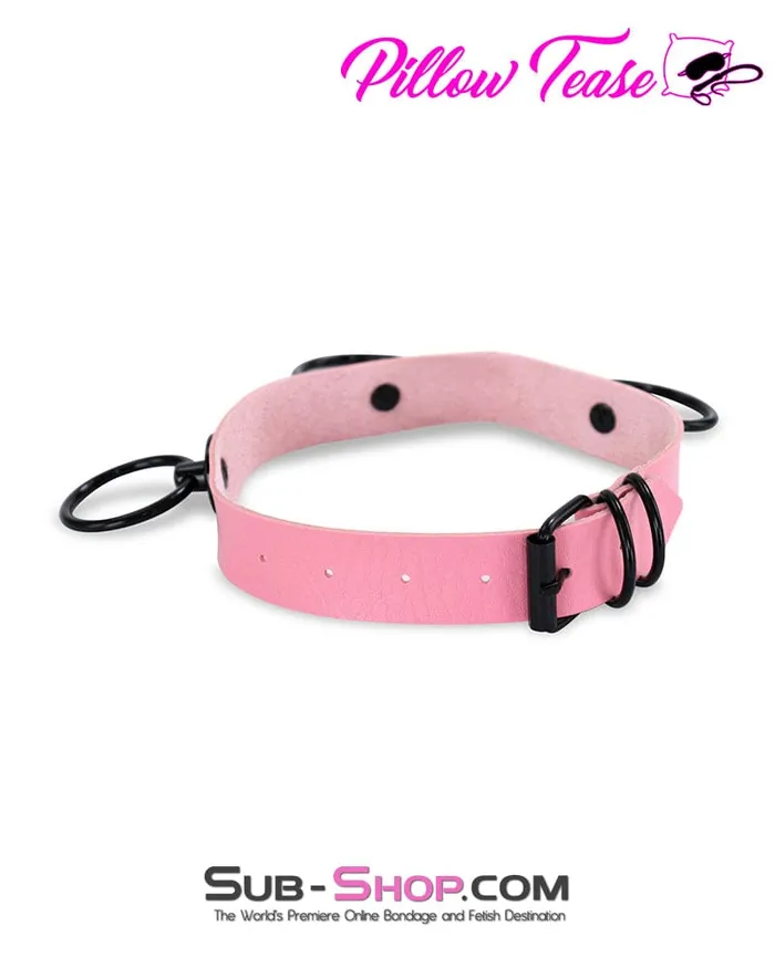 1867DL Dark Restraint Pink 3 Ring Collar with Black Hardware Idea Anal