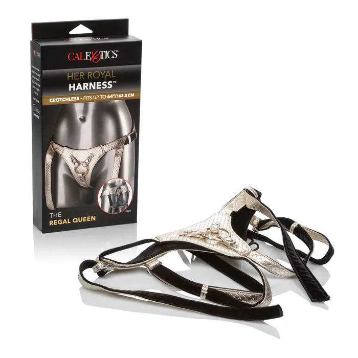 Calexotics Female Sex Toys Regal Queen Vegan Leather Adjustable Strap Harness with Crotchless Design