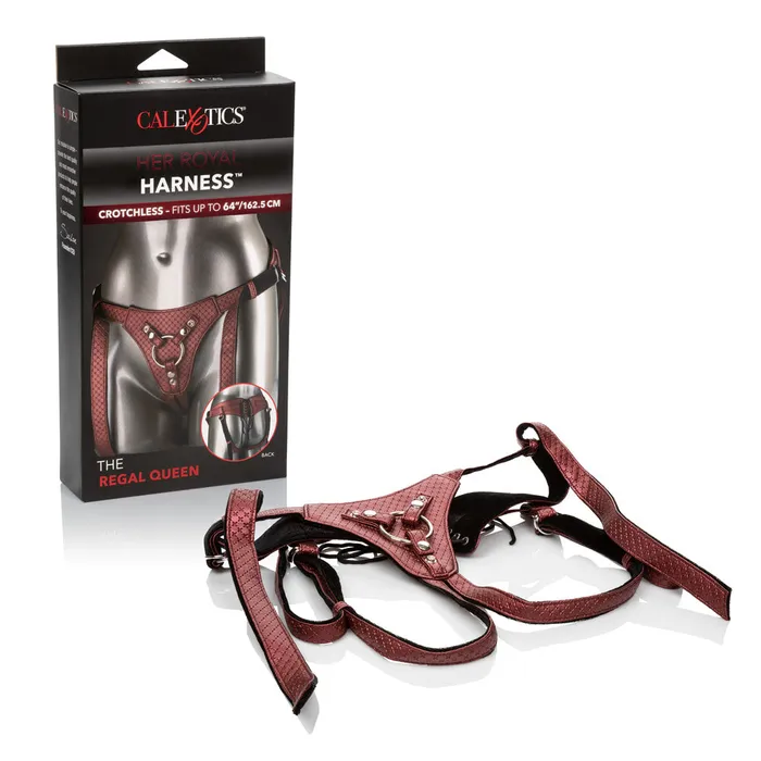 Calexotics Female Sex Toys Regal Queen Vegan Leather Adjustable Strap Harness with Crotchless Design