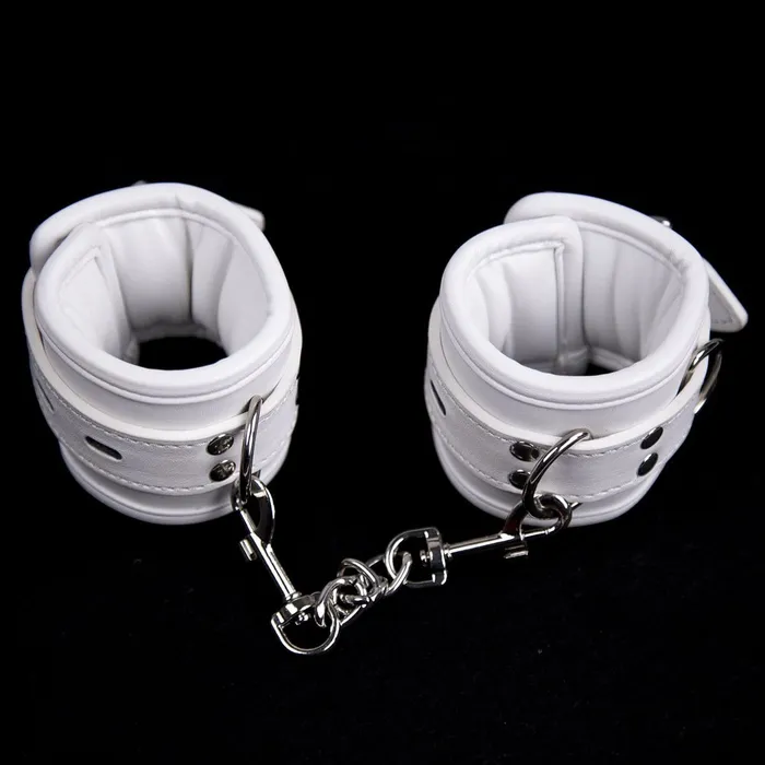 Idea Couples 2465MQ Padded Locking White Bondage Wrist Cuffs with Hardware Connection Chain