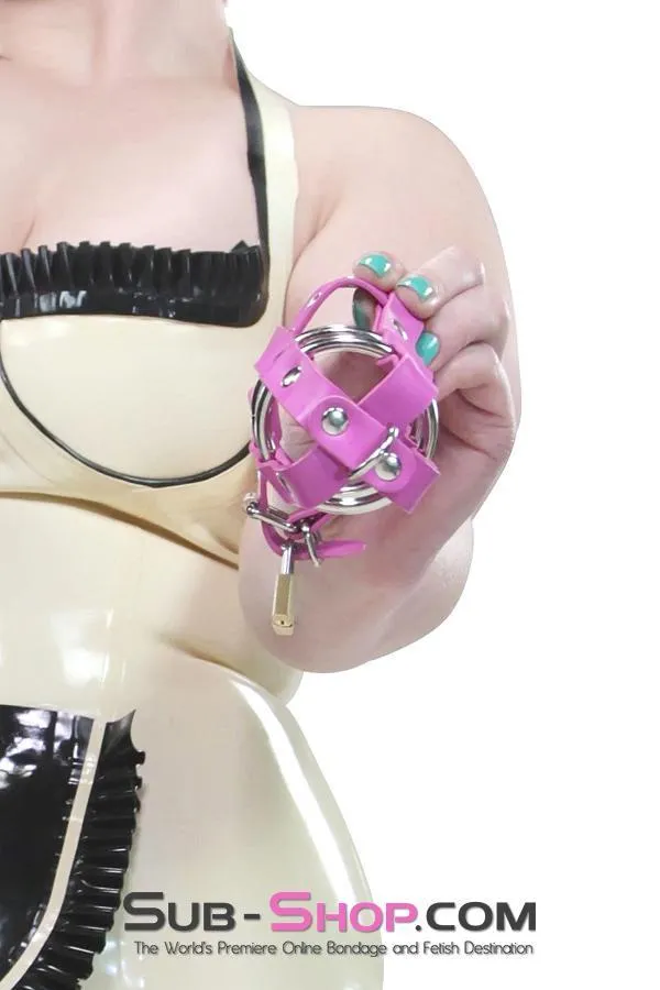 Idea Male Sex Toys 1461DL Sissys Locking Leatherette Cock Balls Cage with Lead Ring Tip MEGA Deal