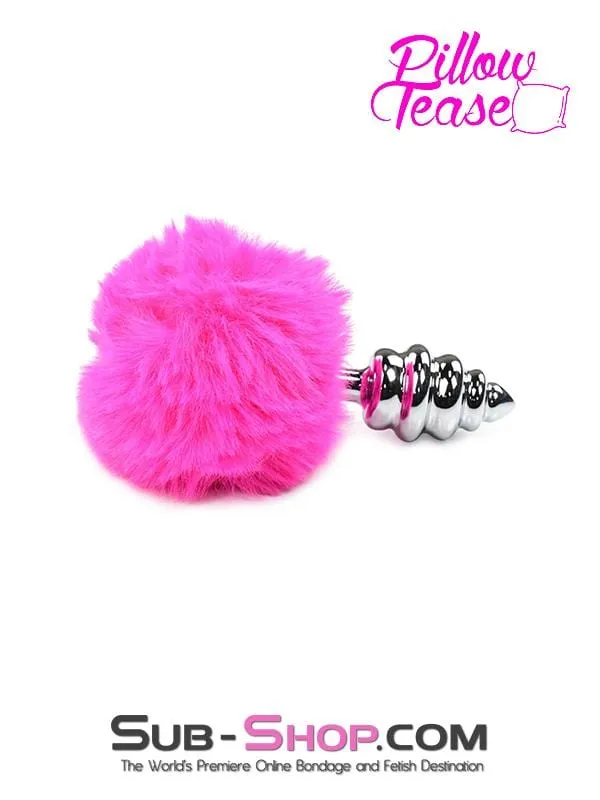 Moonwell Male Sex Toys 2478M Pink Powder Puff Tail with Ribbed Chrome Anal Plug Moonwell Male Sex Toys 2478M Pink Powder Puff Tail with Ribbed Chrome Anal Plug