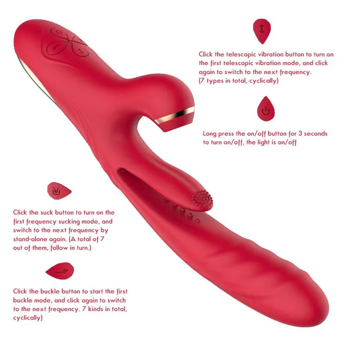Female Sex Toys Lurevibe Lurevibe 3 in 1 Suction Thrusting Vibrator With Tongue For Clitoris Gspot