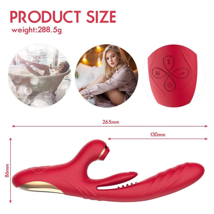 Female Sex Toys Lurevibe Lurevibe 3 in 1 Suction Thrusting Vibrator With Tongue For Clitoris Gspot