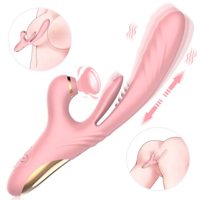 Female Sex Toys Lurevibe Lurevibe 3 in 1 Suction Thrusting Vibrator With Tongue For Clitoris Gspot