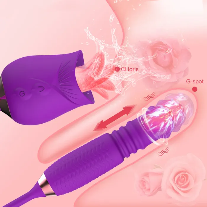 Lurevibe Vibrators Lurevibe Purple Rose Toy Rotating Pearls Telescopic Tonguelicking Vibrator