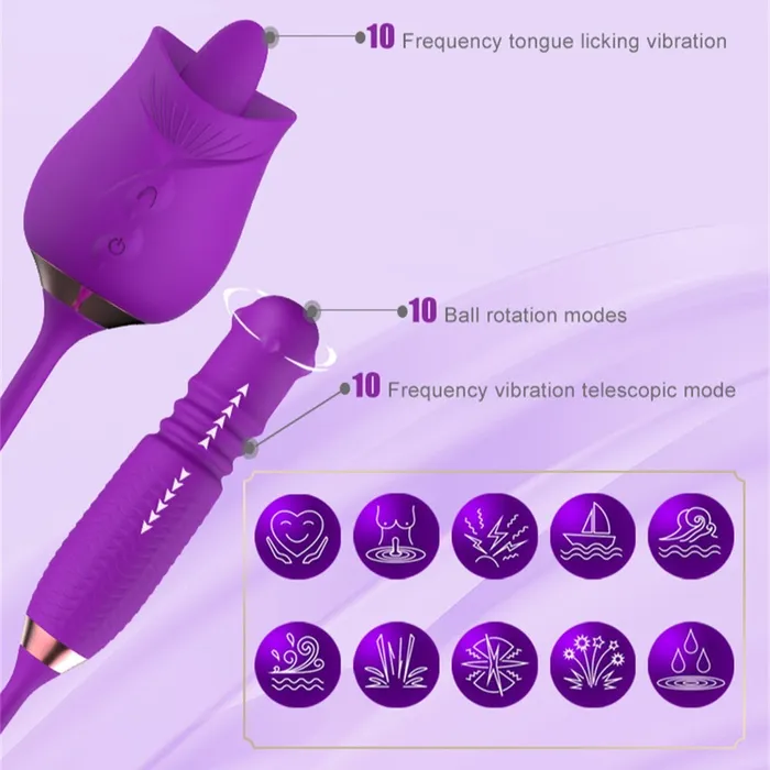 Lurevibe Vibrators Lurevibe Purple Rose Toy Rotating Pearls Telescopic Tonguelicking Vibrator