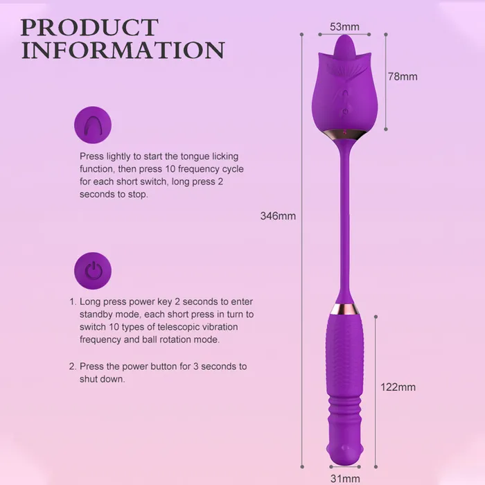 Lurevibe Vibrators Lurevibe Purple Rose Toy Rotating Pearls Telescopic Tonguelicking Vibrator