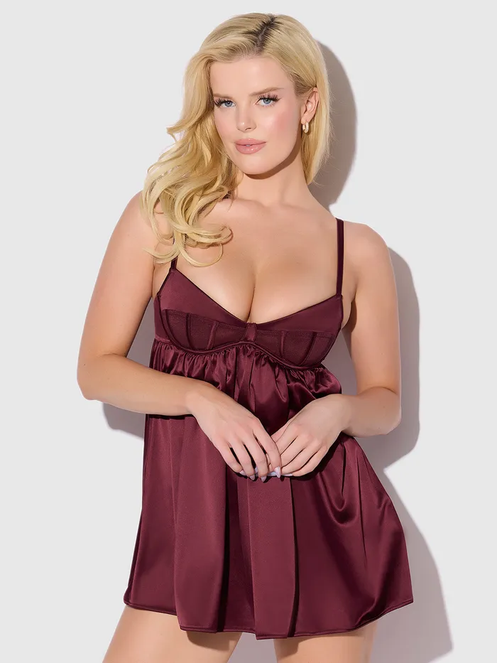 Male Sex Toys Fredericks of Hollywood Petra Satin Mesh Unlined Corset Cup Babydoll