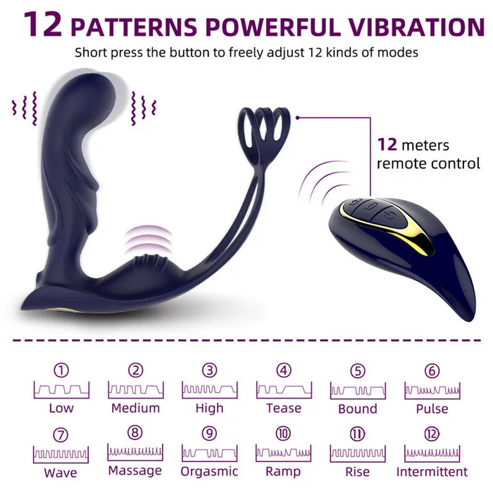 Male Sex Toys Lurevibe Wireless Remote Control Male Prostate Vibrating Massager Cock Ring Lurevibe