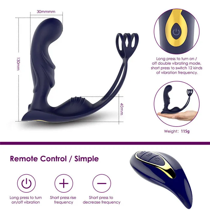 Male Sex Toys Lurevibe Wireless Remote Control Male Prostate Vibrating Massager Cock Ring Lurevibe