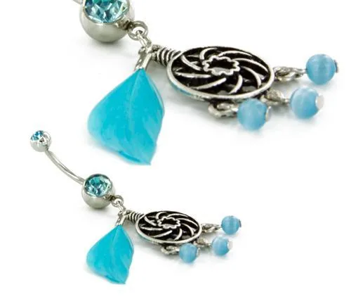 14g 716 Charm with Cats Eye Beads and Feather Dangle Navel Belly Jewelry Painful Pleasures Male Sex Toys 14g 716 Charm with Cats Eye Beads and Feather Dangle Navel Belly Jewelry Painful Pleasures Male Sex Toys