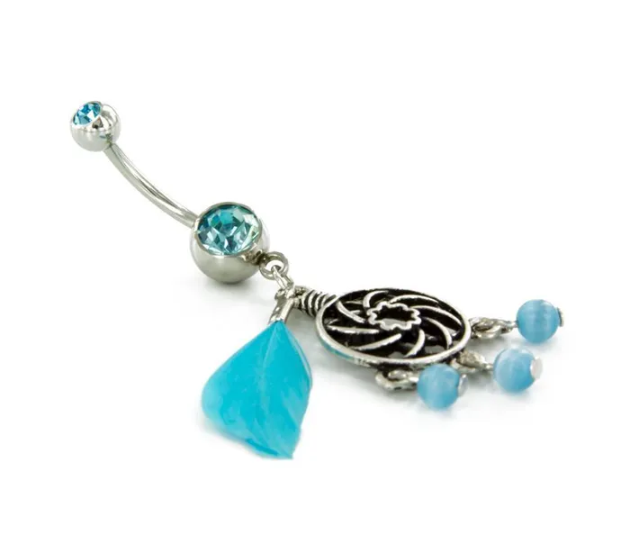 14g 716 Charm with Cats Eye Beads and Feather Dangle Navel Belly Jewelry Painful Pleasures Male Sex Toys 14g 716 Charm with Cats Eye Beads and Feather Dangle Navel Belly Jewelry Painful Pleasures Male Sex Toys