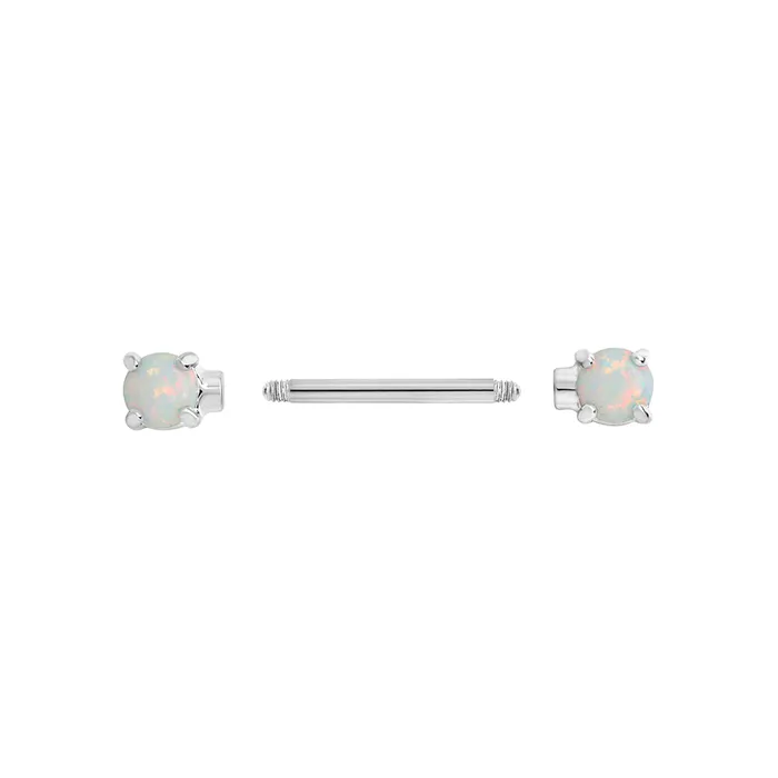 14g 916 RhodiumPlated Straight Barbell Nipple Ring with Opal Ends Price Per 1 Painful Pleasures Male Sex Toys
