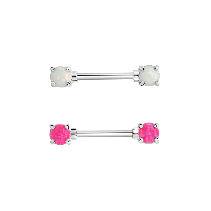 14g 916 RhodiumPlated Straight Barbell Nipple Ring with Opal Ends Price Per 1 Painful Pleasures Male Sex Toys
