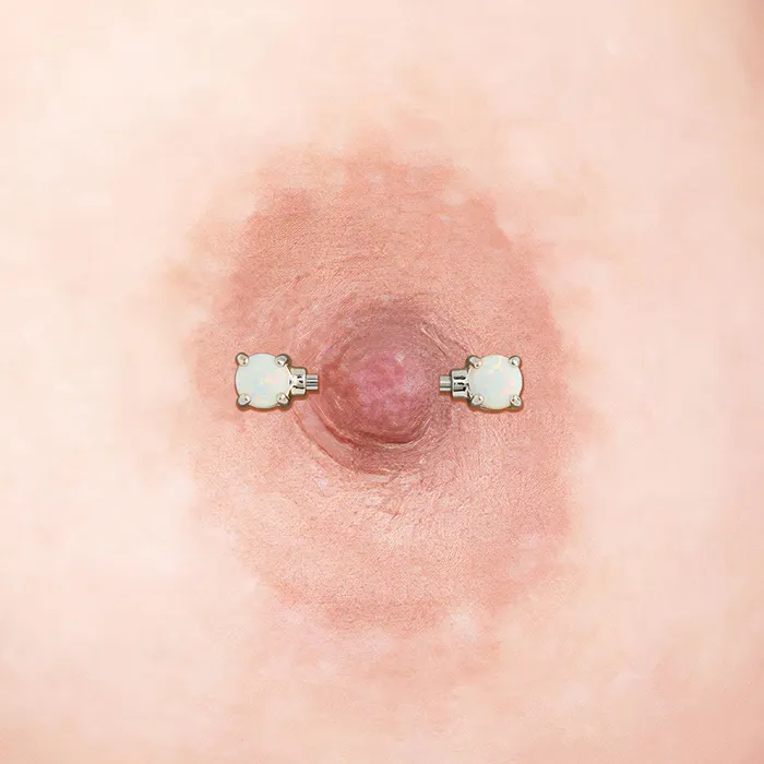 14g 916 RhodiumPlated Straight Barbell Nipple Ring with Opal Ends Price Per 1 Painful Pleasures Male Sex Toys