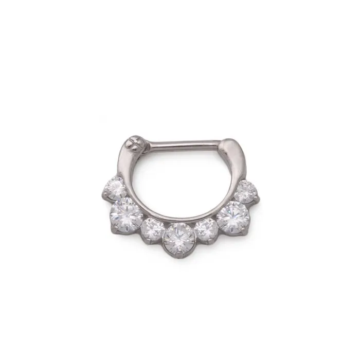 16g Steel Septum Clicker with Seven Colored Crystals Price Per 1 Painful Pleasures Male Sex Toys