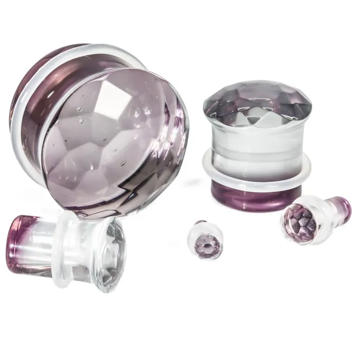 Anal Painful Pleasures Purple Faceted Single Flare Glass Plug Price Per 1