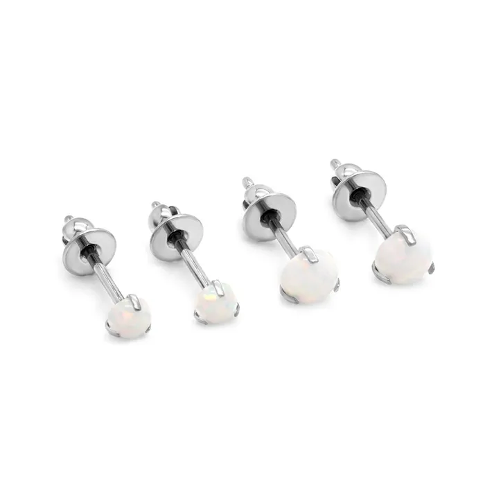 Anal Painful Pleasures Titanium Prong Set White Opal Stud Earrings Price Per 2